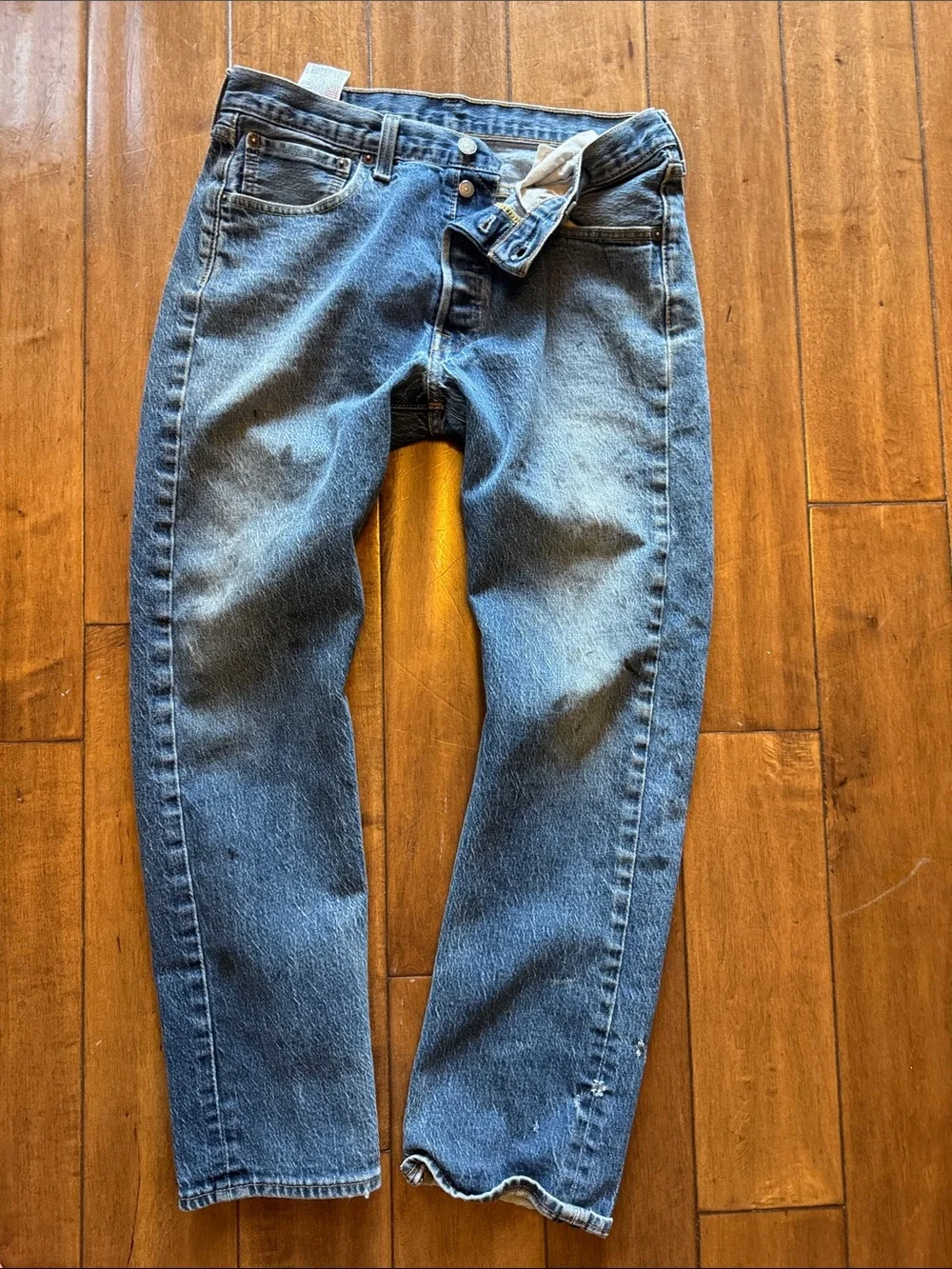Levi’s 501 34x32 Blue Denim Jeans - Classic Straight Fit black spots on front